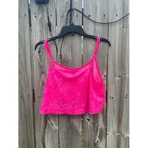 Hurley Womens Neon Pink Tropical Floral Burnout Crop Cami Tank Top Small